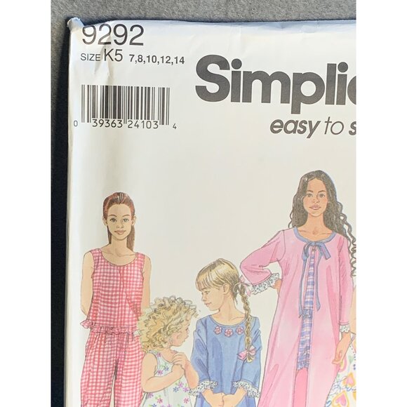 Simplicity Girls Sleepwear Sewing Pattern Sz 7-14 9292 - Uncut - Picture 2 of 3